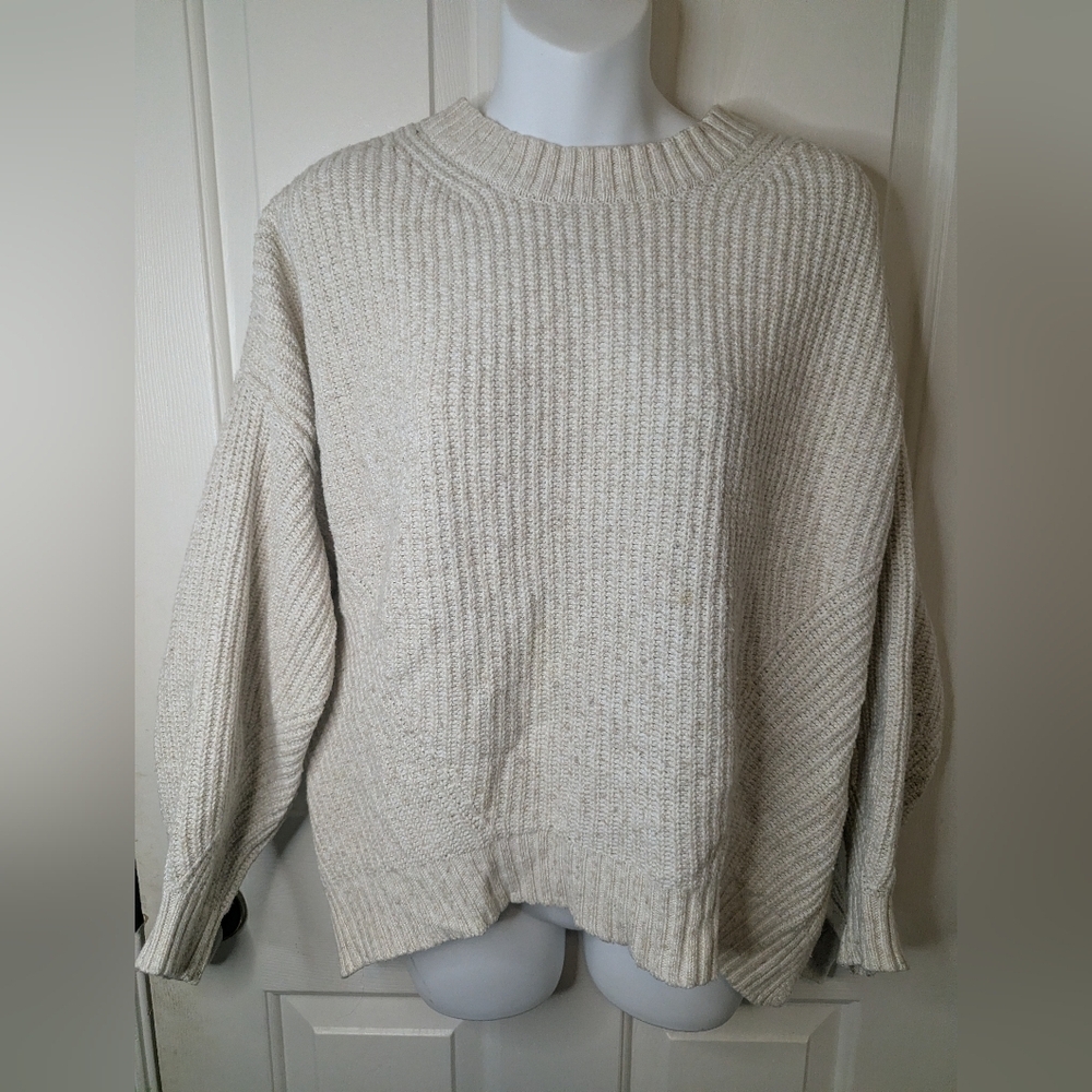 Women’s American Eagle Knit Hi-Lo Sweater Oversized Cream Off White, Size Large